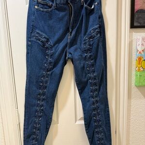 Good American High Rise Blue Lace-Up Jeans